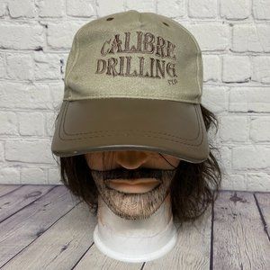 Vintage Oilfield Hat Cap Strap Back Brown Leather Bill CALIBRE Drilling Logo AJM